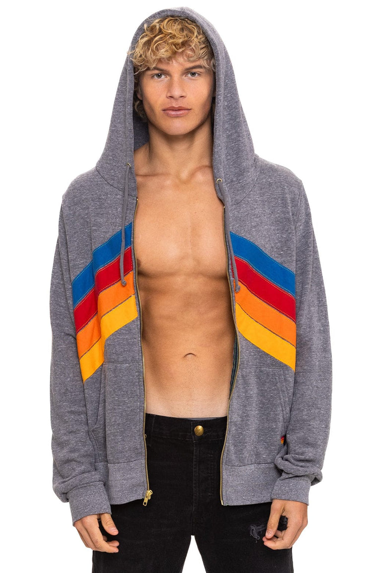 MOUNTAIN STITCH CHEVRON 4 ZIP HOODIE - HEATHER GREY
