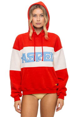 ASPEN EMBROIDERY COLOR BLOCK PULLOVER HOODIE RELAXED - RED // VINTAGE WHITE