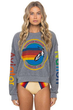 AVIATOR NATION RELAXED VENICE CREW SWEATSHIRT - HEATHER GREY