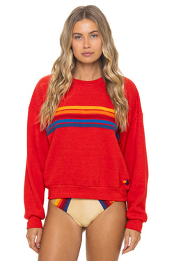 5 STRIPE RELAXED CREW SWEATSHIRT - RED