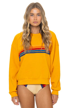 5 STRIPE RELAXED CREW SWEATSHIRT - VINTAGE GOLD