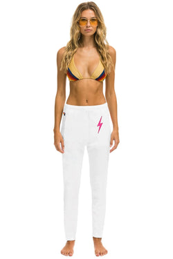 BOLT STITCH WOMENS JOGGER SWEATPANT - WHITE // NEON PINK Women's Sweatpants Aviator Nation