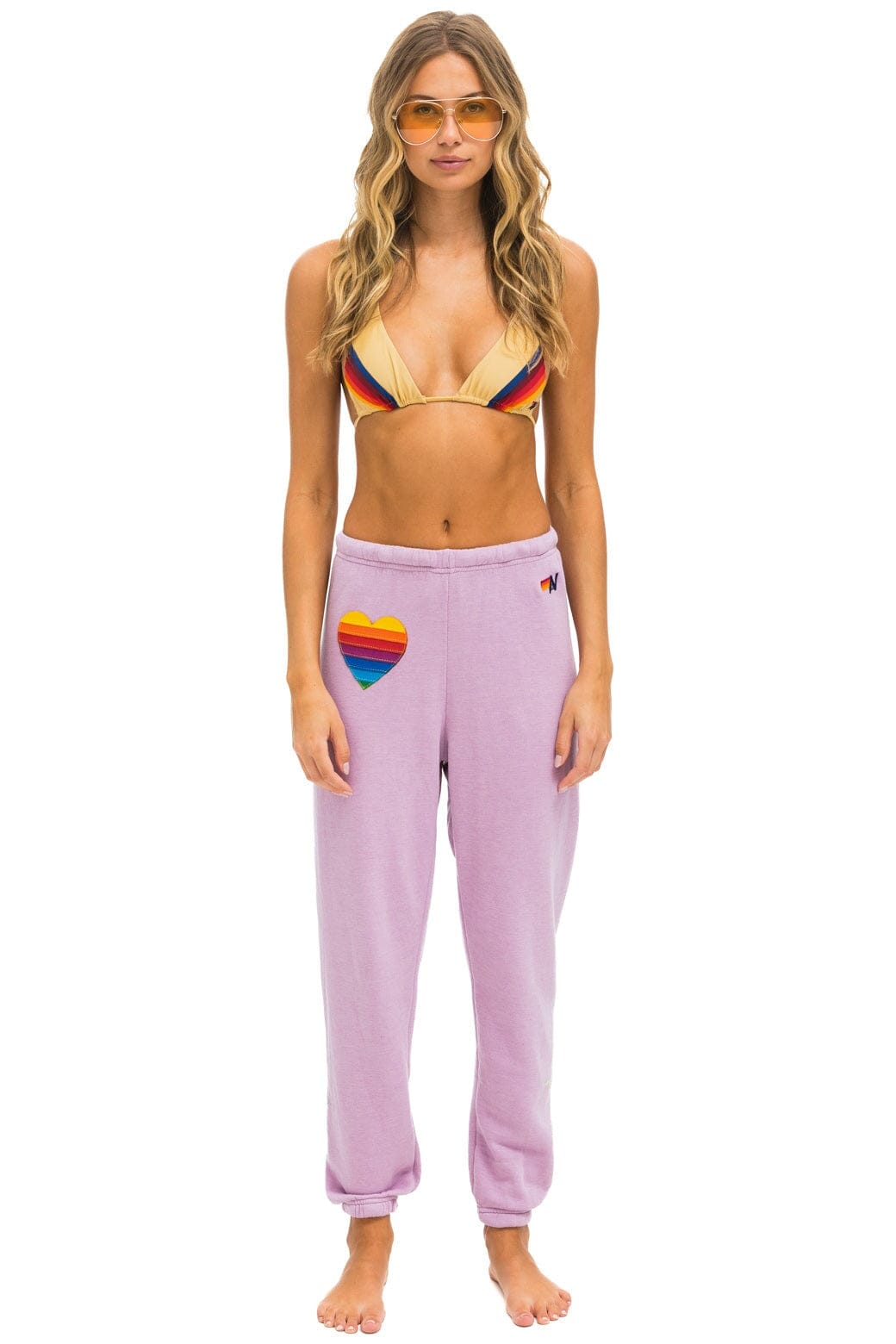 RAINBOW HEART STITCH SWEATPANTS - MAUVE Women's Sweatpants Aviator Nation