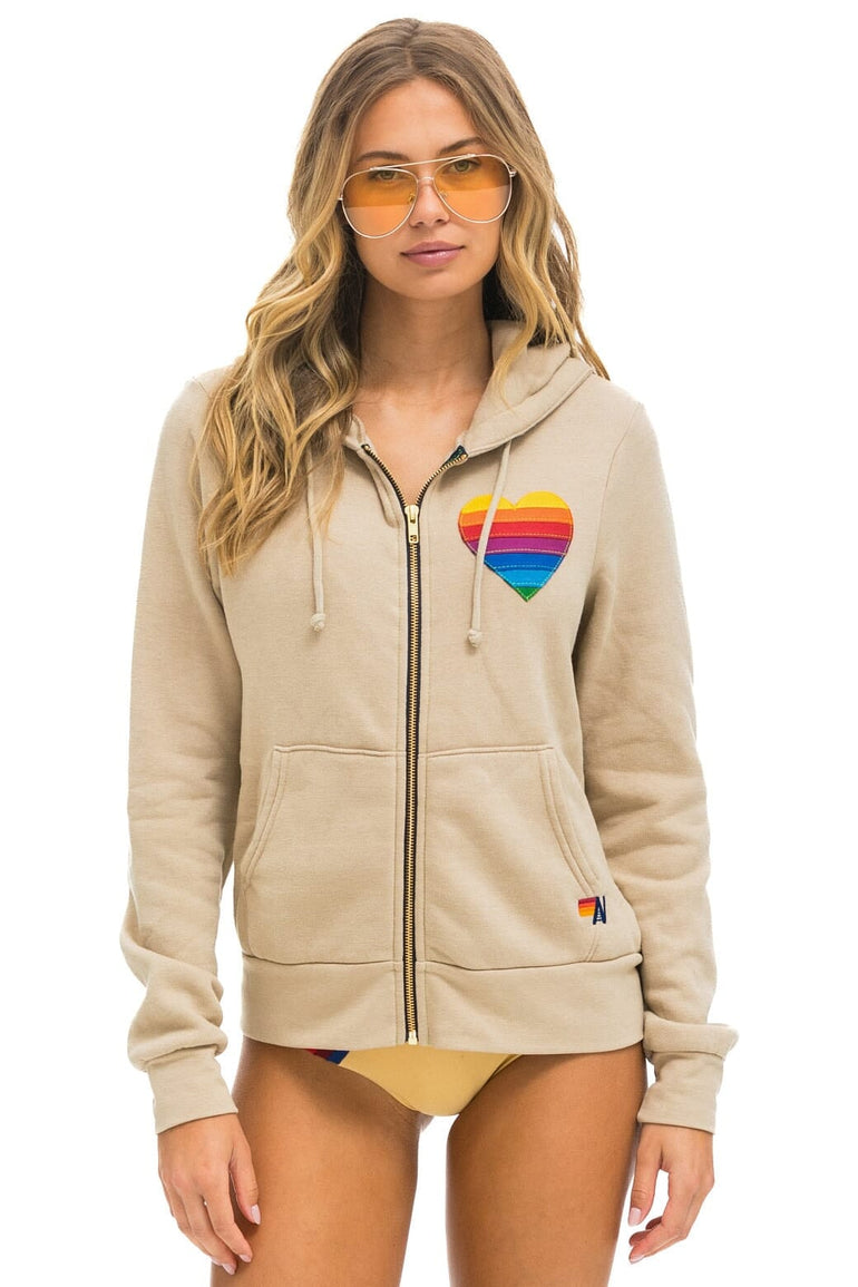 RAINBOW HEART STITCH ZIP HOODIE - SAND Hoodie Aviator Nation