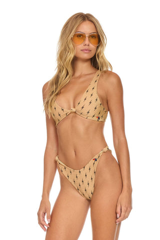 SPARKLE RIVIERA KNOT CHEEKY BIKINI BOTTOMS - BLACK BOLT REPEAT Swim Aviator Nation