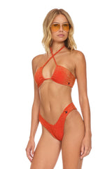 SPARKLE ST TROPEZ SCRUNCH CHEEKY BIKINI BOTTOMS - HOT CORAL Swim Aviator Nation