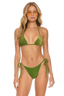 SPARKLE TURKS SIDE TIE CHEEKY BIKINI BOTTOMS - ARMY Swim Aviator Nation