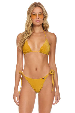 SPARKLE TURKS SIDE TIE CHEEKY BIKINI BOTTOMS - GOLD Swim Aviator Nation
