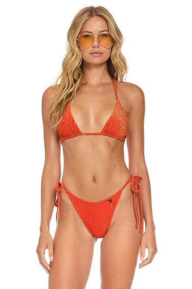 SPARKLE TURKS SIDE TIE CHEEKY BIKINI BOTTOMS - HOT CORAL Swim Aviator Nation