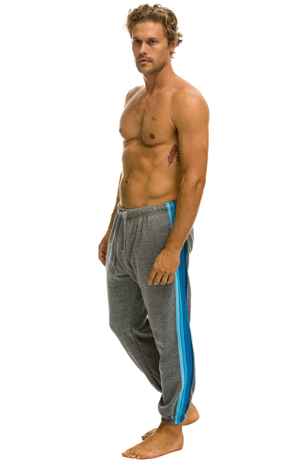 5 STRIPE SWEATPANTS - HEATHER GREY // BLUE Mens Sweatpants Aviator Nation