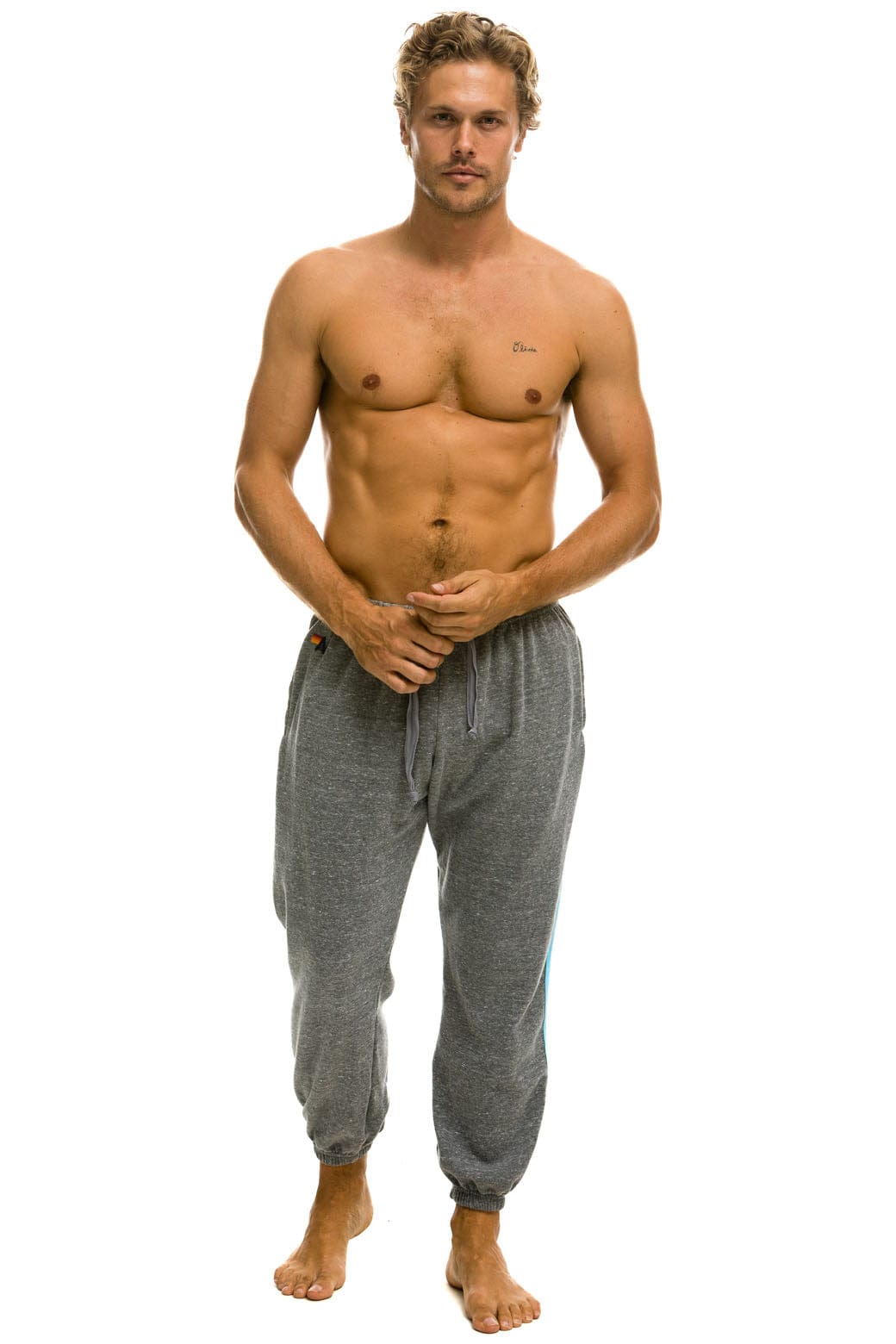 5 STRIPE SWEATPANTS - HEATHER GREY // BLUE Mens Sweatpants Aviator Nation