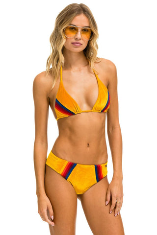 5 STRIPE VELVET SCRUNCH BIKINI BOTTOM - GOLD Swim Aviator Nation