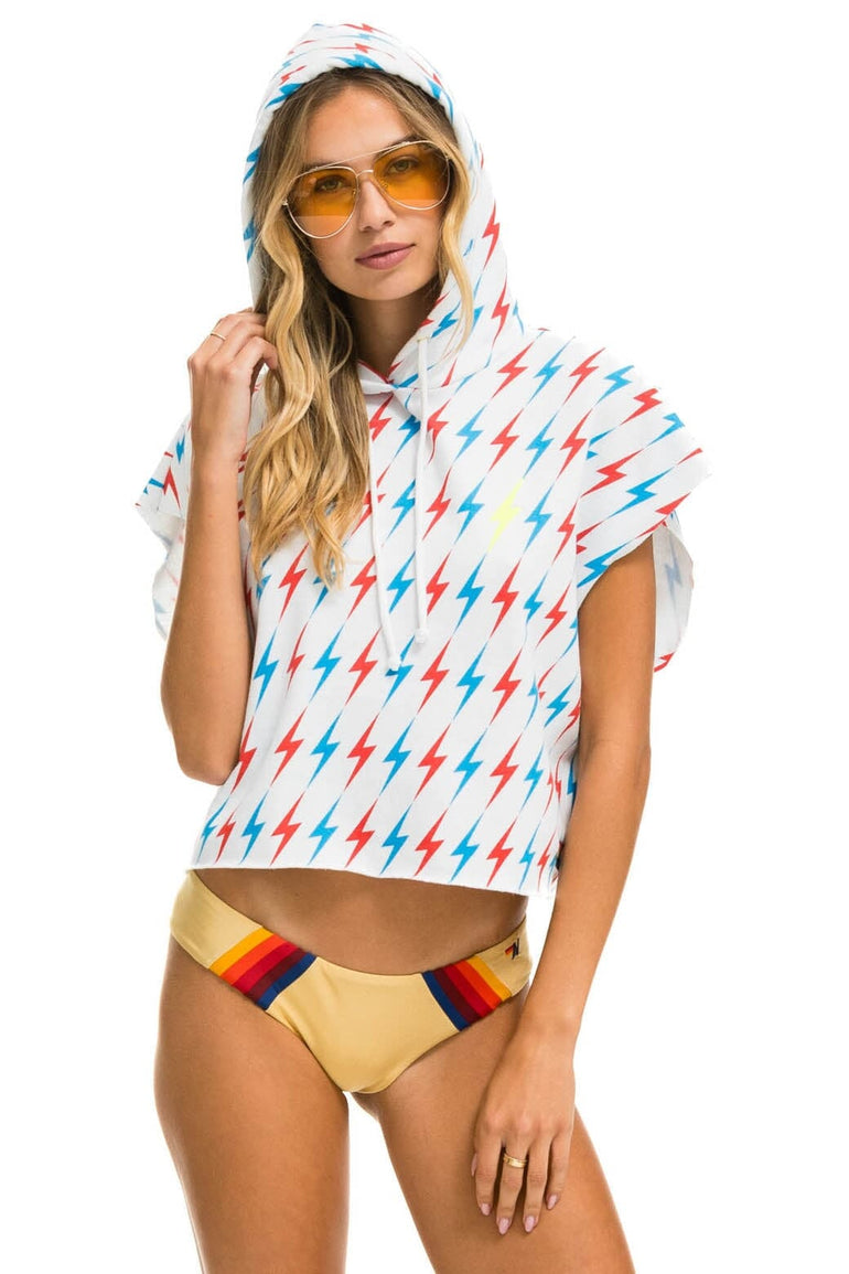 AVIATOR BOLT SLEEVELESS RELAXED CROPPED PULLOVER HOODIE - WHITE // USA Hoodie Aviator Nation