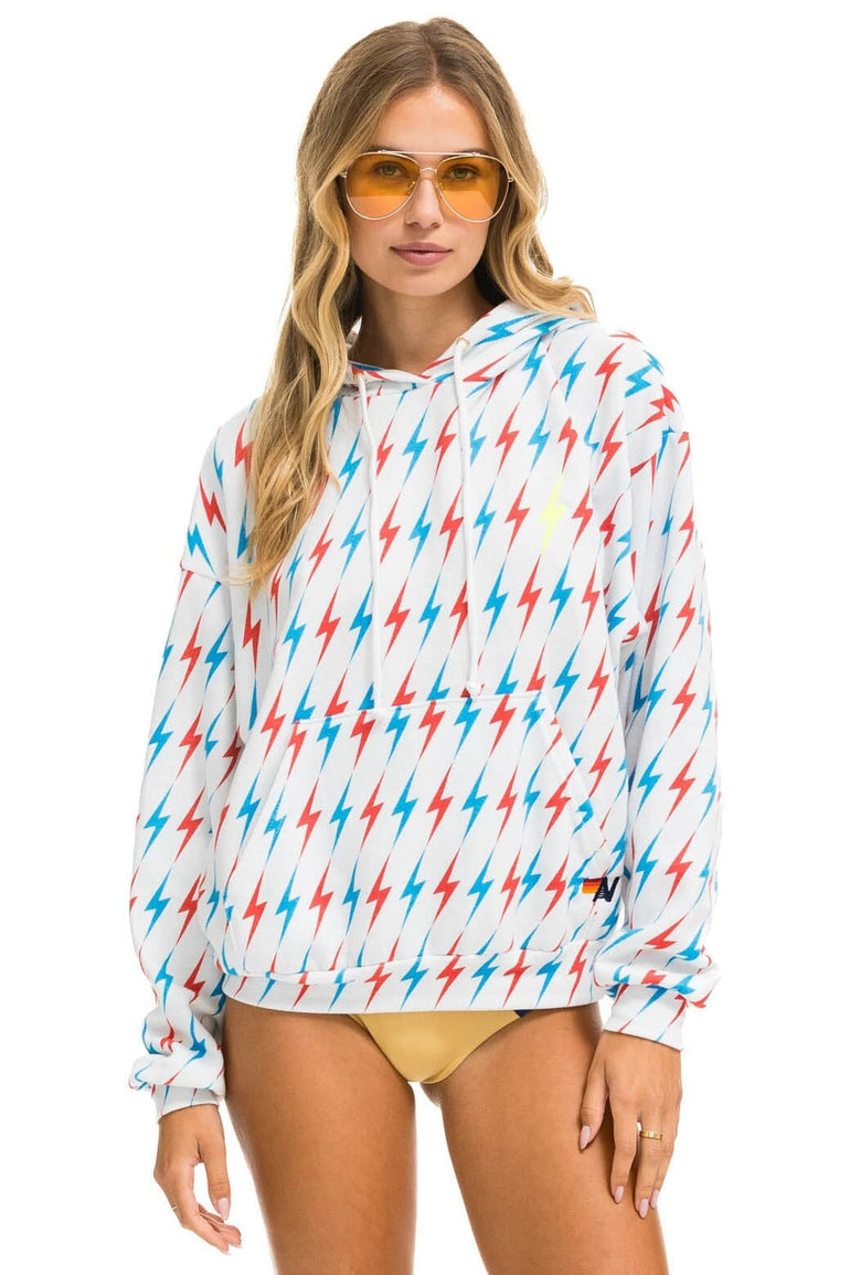 AVIATOR BOLT W/ BOLT EMBROIDERY RELAXED PULLOVER HOODIE - WHITE // USA Hoodie Aviator Nation