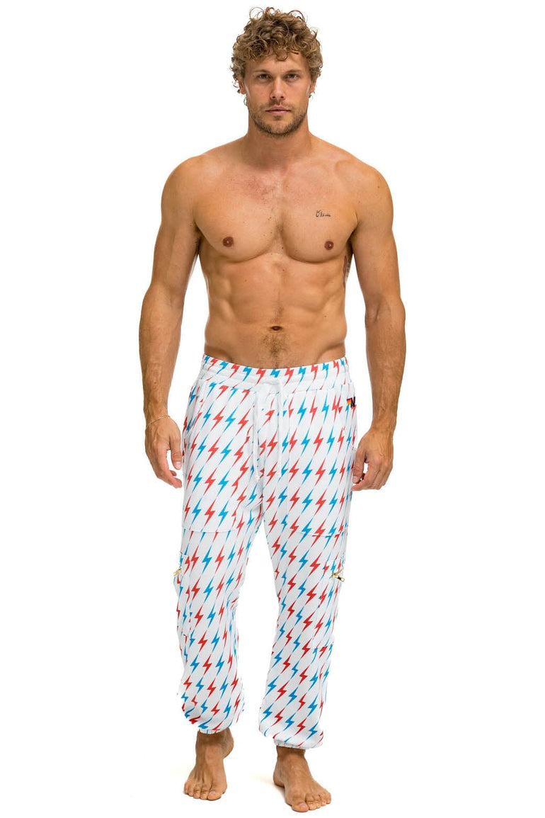 AVIATOR BOLT W/ BOLT EMBROIDERY SWEATPANTS - WHITE // USA Men's Sweatpants Aviator Nation