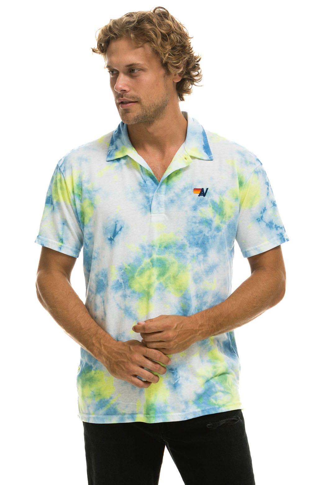 AVIATOR NATION POLO - TIE DYE YELLOW Men's Tees Aviator Nation