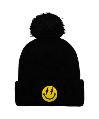 BOLT SMILEY POM POM RIB BEANIE Beanie Aviator Nation BLACK