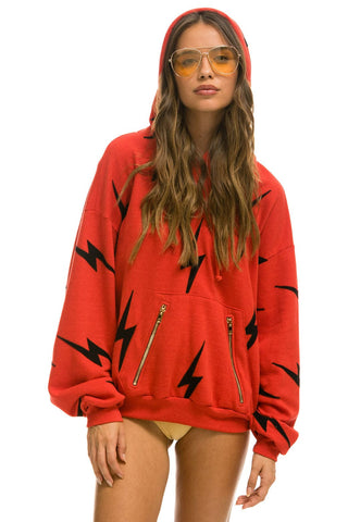 BOLT STITCH REPEAT RELAXED PULLOVER HOODIE WITH POCKET ZIPPERS - RED // BLACK Hoodie Aviator Nation