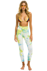HAND DYED CROPPED HI-RISE LEGGINGS - TIE DYE NEON YELLOW Leggings Aviator Nation