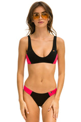 HI-CUT COLOR BLOCK CHEEKY BIKINI BOTTOMS - BLACK // RED Swim Aviator Nation