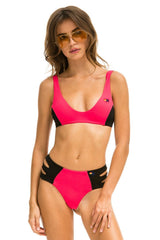 HI-WAISTED SIDE CUT OUT COLOR BLOCK CHEEKY BIKINI BOTTOMS - RED // BLACK Swim Aviator Nation