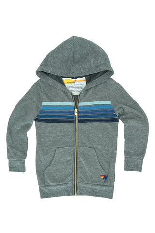 KID'S 5 STRIPE HOODIE - HEATHER GREY // BLUE STRIPES Kid's Hoodies Aviator Nation