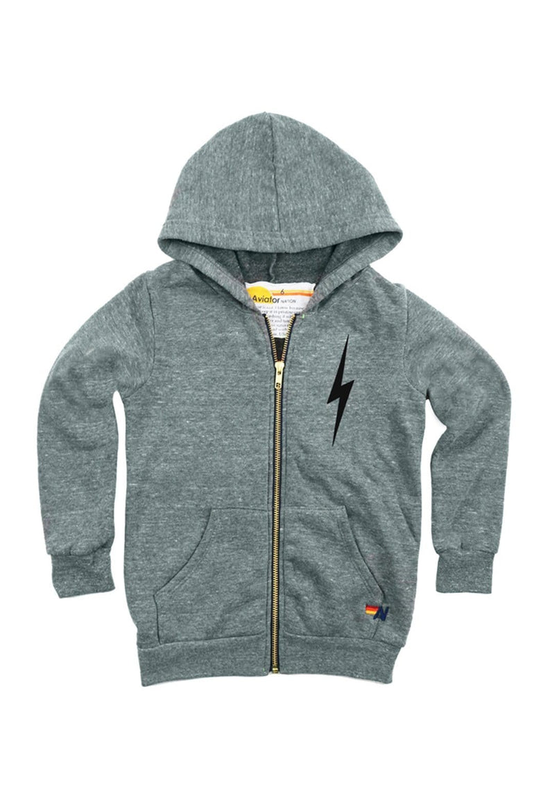 KIDS BOLT PRINT ZIP HOODIE - HEATHER GREY Kid's Hoodies Aviator Nation