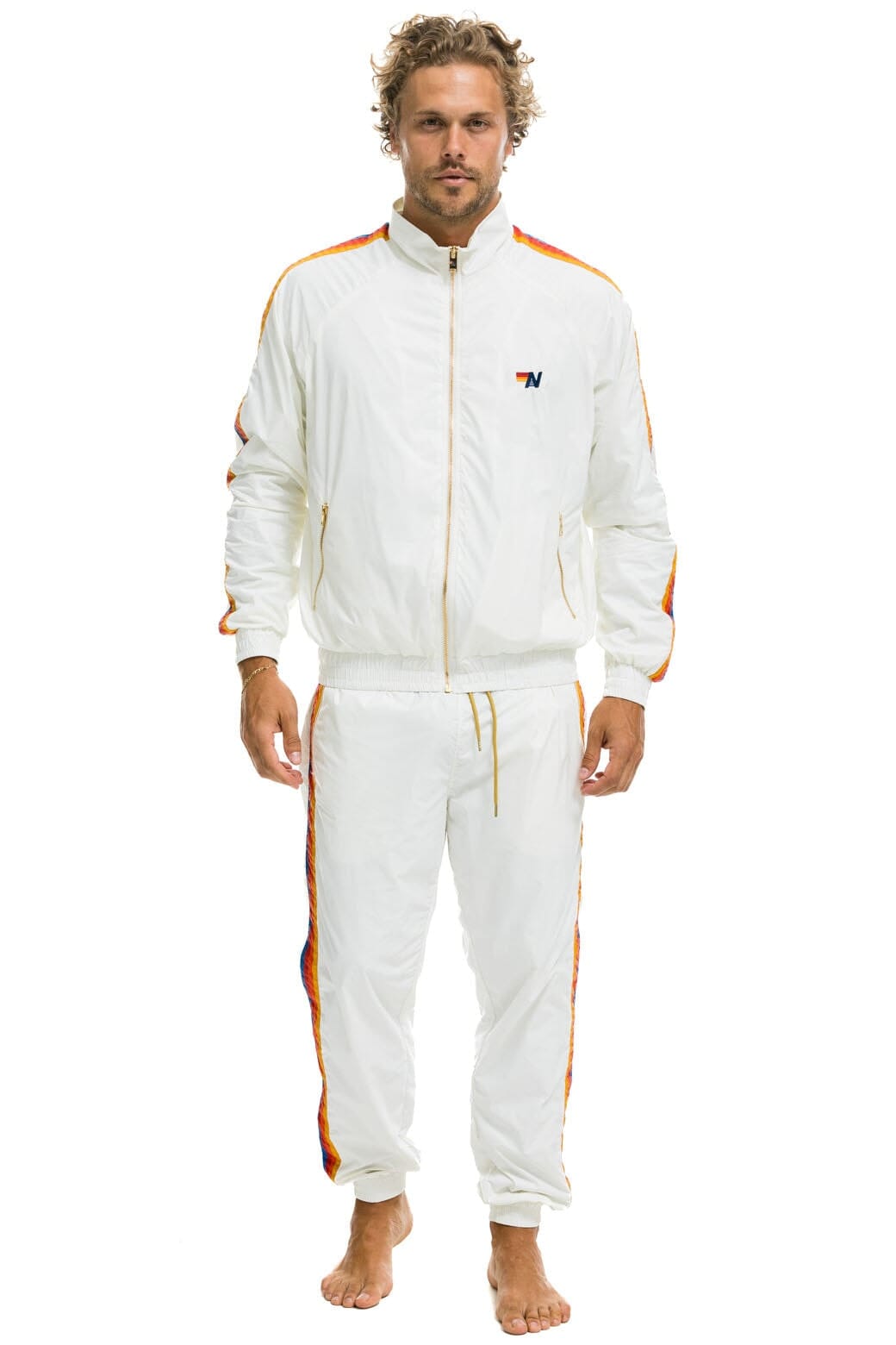 MEN'S 4 STRIPE WINDBREAKER - WHITE Men's Windbreaker Aviator Nation