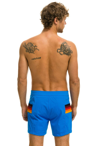 MEN'S HORIZONTAL 5 STRIPE FLEX SHORTS - PARROT BLUE Men's Board Shorts Aviator Nation