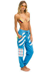 PALM BOLT STRIPE CARGO COLOR BLOCK SWEATPANTS - OCEAN // NEON YELLOW Women's Sweatpants Aviator Nation