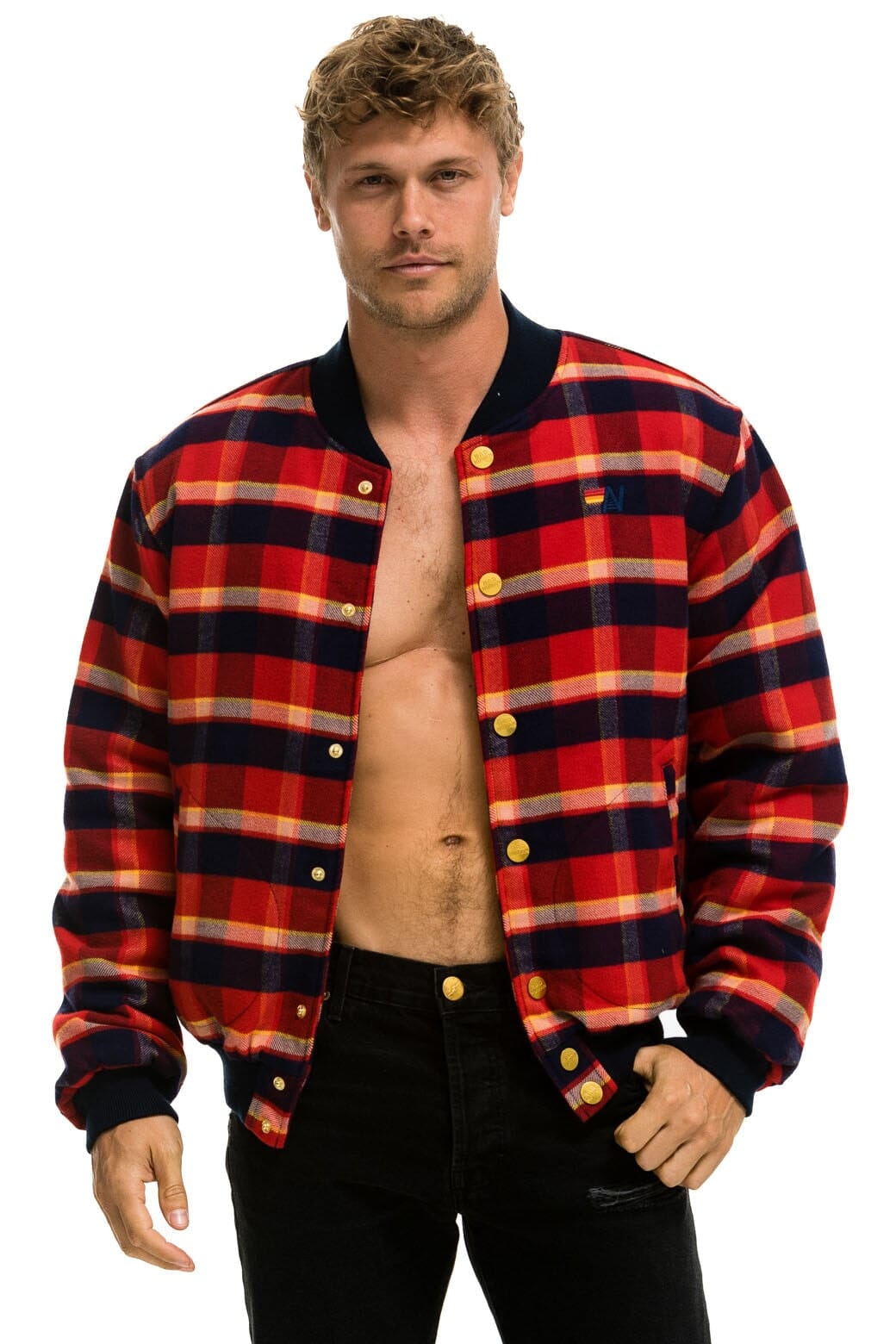 PLAID UNISEX VARSITY JACKET - RUGBY PLAID Unisex Outerwear Aviator Nation