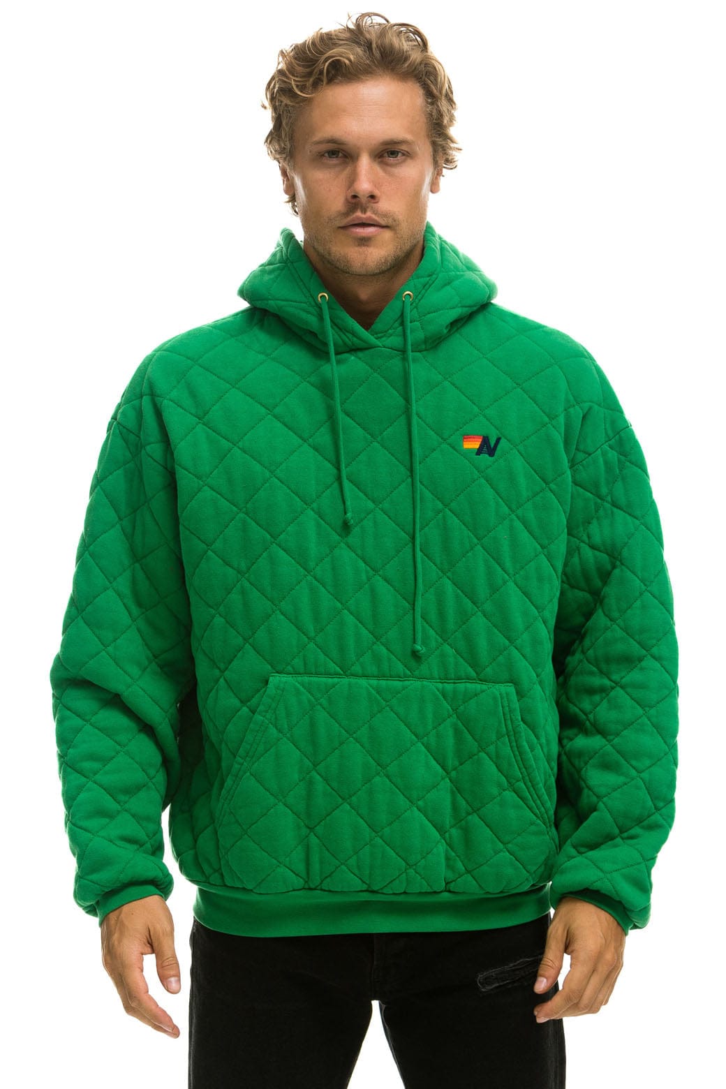 QUILTED RELAXED PULLOVER HOODIE - KELLY GREEN Hoodie Aviator Nation