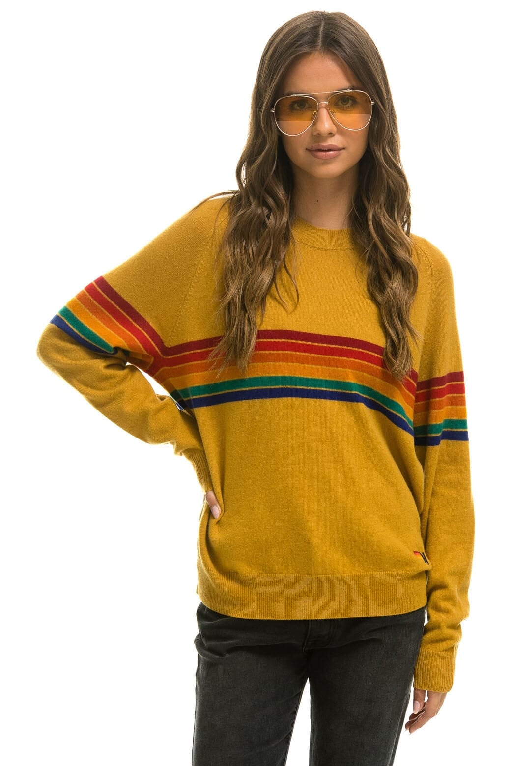 RAINBOW STRIPE 6 UNISEX LIGHT CASHMERE SWEATER - HARVEST Sweatshirt Aviator Nation