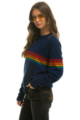 RAINBOW STRIPE 6 UNISEX LIGHT CASHMERE SWEATER - MIDNIGHT Sweatshirt Aviator Nation