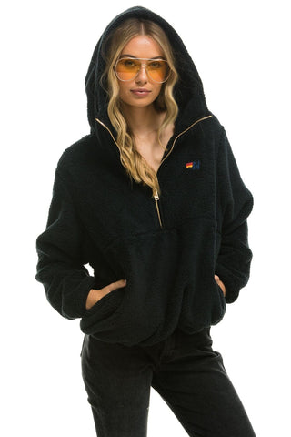TEDDY APRES HOODED HALF ZIP JACKET - BLACK Women's Outerwear Aviator Nation