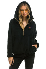 TEDDY UNISEX HOODED HALF ZIP JACKET - BLACK Women's Outerwear Aviator Nation