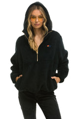 TEDDY UNISEX HOODED HALF ZIP JACKET - BLACK Women's Outerwear Aviator Nation