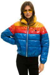 WOMEN'S COLOR BLOCK LUXE APRES PUFFER JACKET - GLOSSY SNORKEL BLUE Jacket Aviator Nation