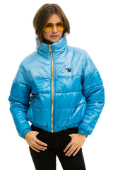 WOMEN'S COLOR BLOCK LUXE APRES PUFFER JACKET - SKY GLOSSY Jacket Aviator Nation