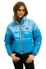 WOMEN'S COLOR BLOCK LUXE APRES PUFFER JACKET - SKY GLOSSY Jacket Aviator Nation