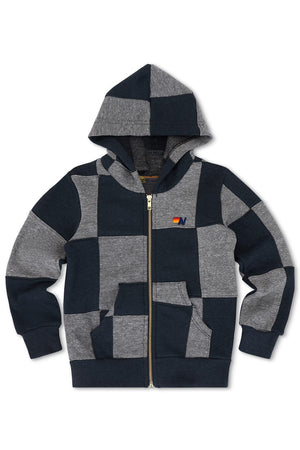 KID'S CHECK QUILTED ZIP HOODIE - HEATHER GREY/CHARCOAL
