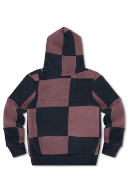 KID'S CHECK QUILTED ZIP HOODIE - CHARCOAL // MOCHA