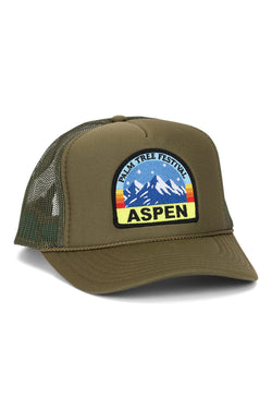 PALM TREE FESTIVAL ASPEN 2026 VINTAGE LOW RISE TRUCKER - OLIVE