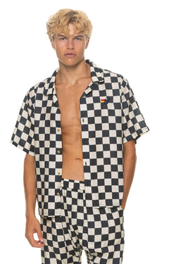 UNISEX COTTON LUXE POPLIN RESORT SHIRT - VINTAGE BLACK // CHECKERED
