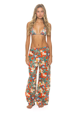 WOMEN'S COTTON LUXE POPLIN WIDE LEG PANT - RED // KAUAI