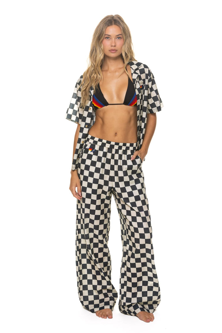 WOMEN'S COTTON LUXE POPLIN WIDE LEG PANT - VINTAGE BLACK // CHECKERED
