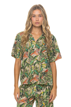 UNISEX COTTON LUXE POPLIN RESORT SHIRT - VINTAGE WHITE // JUNGLE