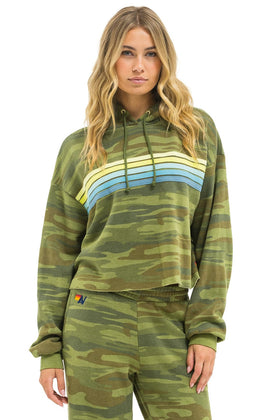 5 STRIPE RELAXED CROPPED PULLOVER HOODIE