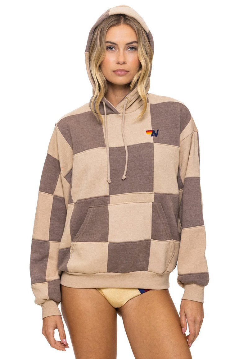 CHECK QUILT RELAXED PULLOVER HOODIE - SAND // TAUPE