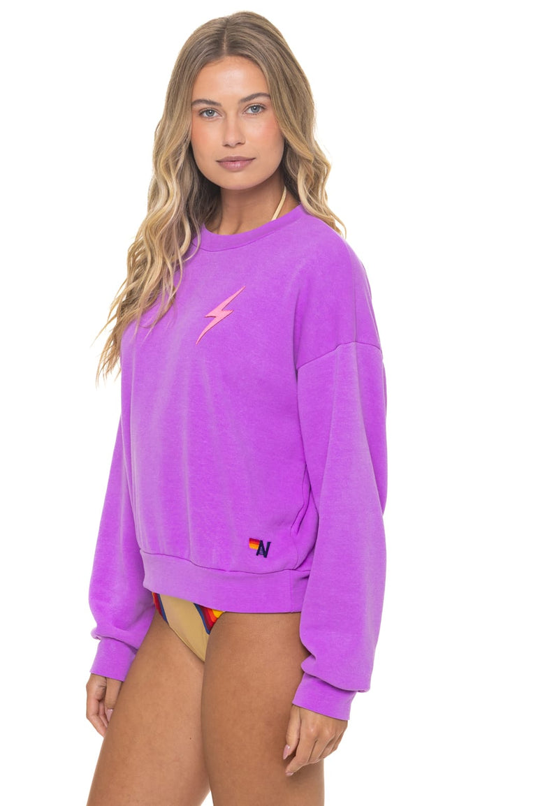 BOLT STITCH RELAXED CREW SWEATSHIRT - NEON PURPLE // NEON PINK